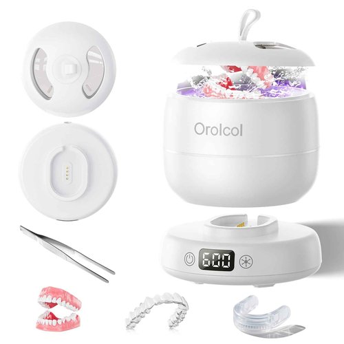 Ultrasonic Retainer Cleaner Machine,Mouth Guard Cleaner,Dental Pod Cleaner/Night Guard Cleaner/Aligner Cleaner Waterproof 3 Powerful Cleaning Modes 180ml-Best Gift for Braces Users/Christmas