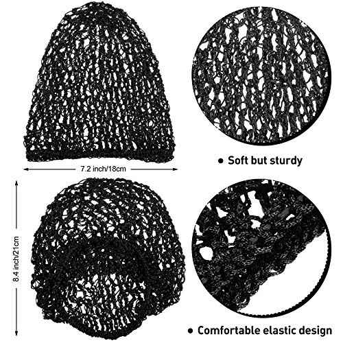Waydress 2 Pieces Mesh Hair Net Rayon Knit Snood Women Crocheted Sleep Cap (Black, Gray)
