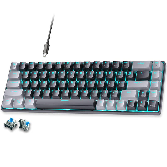 abucow 60% Mechanical Gaming Keyboard,Blue Switch Wired Compact Keyboard with Blue Backlight, Swappable Gray Black Keycaps, for Windows/Mac