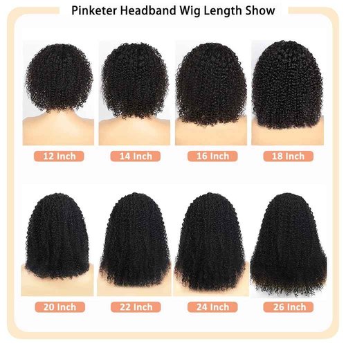 Kinky Curly Human Hair Headband Wig Glueless Non Lace Front Wig Human Hair Wigs for Black Women Natural Color Machine Made (Headband Wig, 22inch)