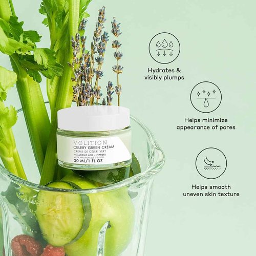 Volition Beauty Celery Green Cream with Hyaluronic Acid + Peptides - Purifies, Minimizes Pores and Controls Oil - 1oz