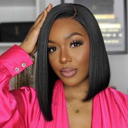 Lace Front Bob Wigs Human Hair 13x4 HD Lace Frontal Straight Bob Wig Human Hair Glueless HD Transparent Bob Wigs for Black Women 14 Inch Human Hair Natural Black Wig with Baby Hair 180% Density