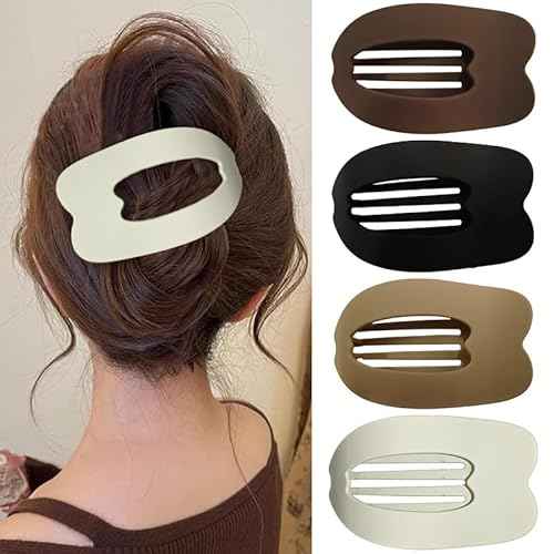 4 PCS Flat Hair Clips for Women, French Design Flat Hair Claw Clips, Strong Hold Matte Hair Barrettes for Women Thin Hair, Duck Billed Hair Clips for Daily Styling Christmas Gifts