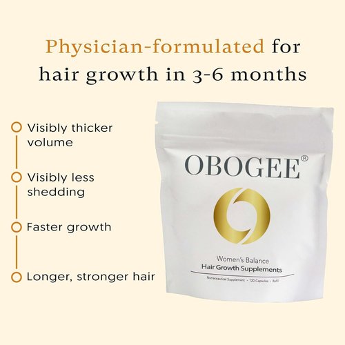 OBOGEE Women's Balance Hair Growth Supplements Proven Hair Supplement for Visibly Thicker Hair and Scalp Coverage, Dermatologist (1 PACK) (Pack, 240, Count)