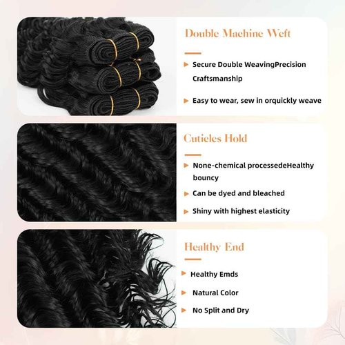 12A Brazilian Deep Wave Human Hair Bundles - 24 Inch 1-Bundles Ginder | Real Unprocessed Raw 100% Virgin Human Hair Extensions for Black Women, Double Drawn Curly Wet & Wavy Texture