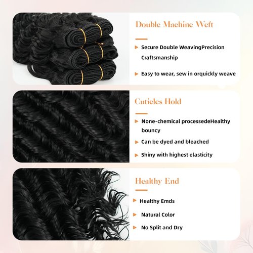 12A Brazilian Deep Wave Human Hair Bundles - 18 Inch 1-Bundles Natural Black | Real Unprocessed Raw 100% Virgin Human Hair Extensions for Black Women, Double Drawn Curly Wet & Wavy Texture