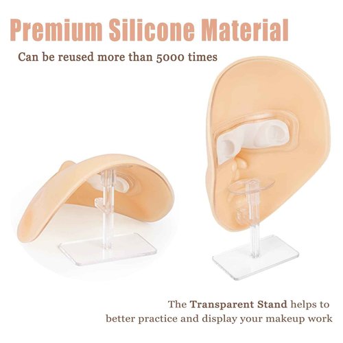 Silicone Makeup Practice Board - Full Face Mannequin with Makeup Kit, Face Gems, Brushes - Perfect for Beginners & Professionals