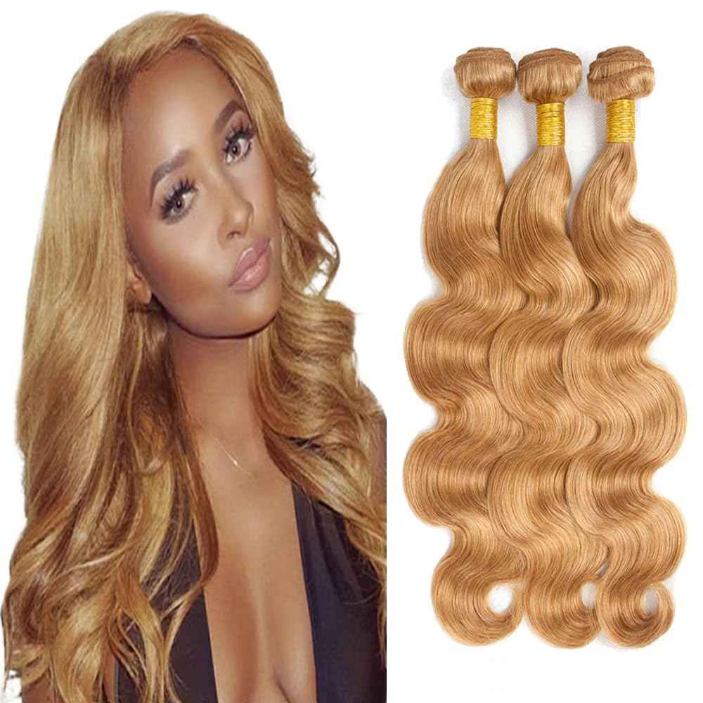 Giginger Brazilian Human Hair Bundles 24 26 28 Inch Honey Brown 27 Color Body Wave Bundles Human Hair Unprocessed Virgin Quick Weave Hair for Black Women