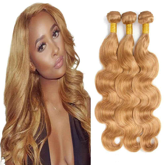 Giginger Brazilian Human Hair Bundles 26 28 30 Inch Honey Brown 27 Color Body Wave Bundles Human Hair Unprocessed Virgin Quick Weave Hair for Black Women