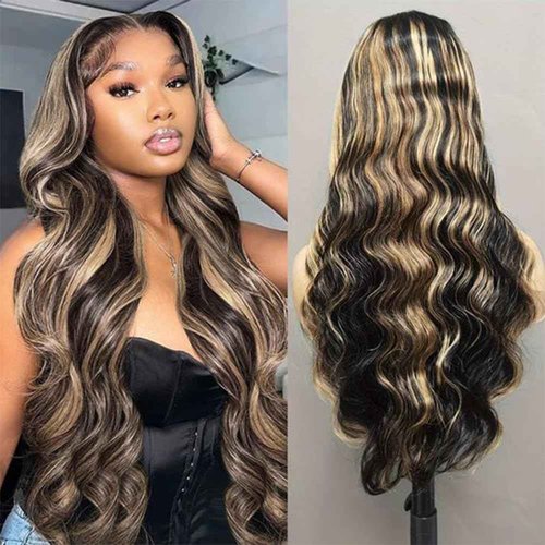 eddfine Ombre Glueless Wigs Human Hair Pre Plucked Pre Cut 5x5 Hd Lace Closure Wigs Human Hair 16 Inch 1B/27 Colored Highlight Body Wave Wigs 250% Density Glueless Wigs for Beginners