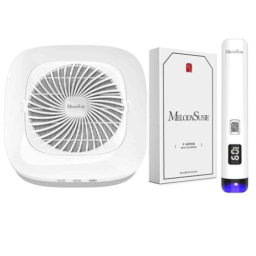 MelodySusie Nail Dust Collector with Reusable Filter with Handheld UV Light for Gel Nails