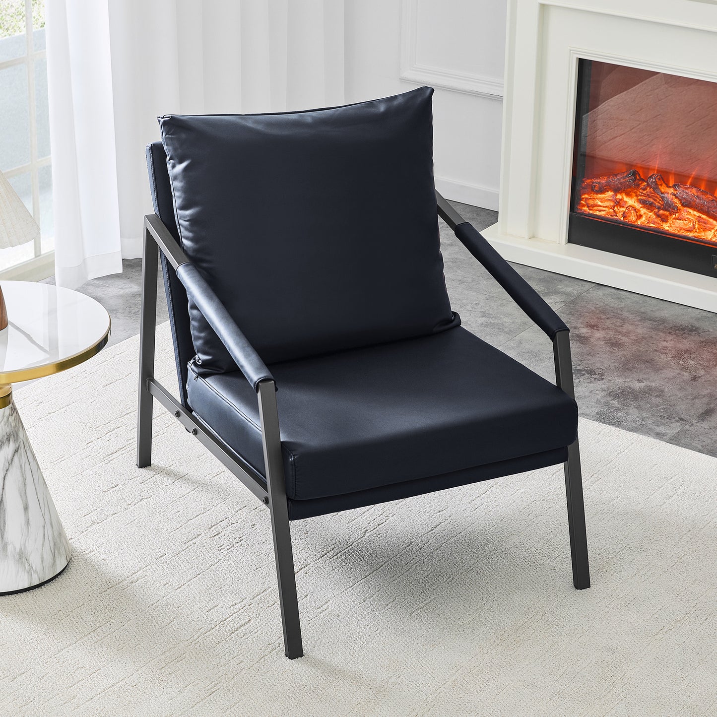 Modern Faux Leather Accent Chair - Industrial Lounge Armchair