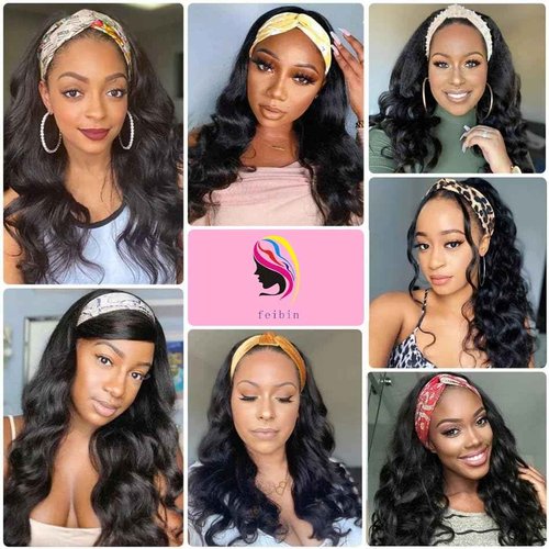 feibin Headband Wig Human Hair Wigs for Black Women Human Hair Headband Wig Body Wave 26 Inch Wear and Go Wigs Glueless Human Hair Wig Machine Made None Lace Front Wig Natural Color 150% Density