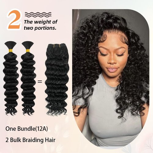 12A Brazilian Deep Wave Human Hair Bundles - 18 Inch 1-Bundles Natural Black | Real Unprocessed Raw 100% Virgin Human Hair Extensions for Black Women, Double Drawn Curly Wet & Wavy Texture