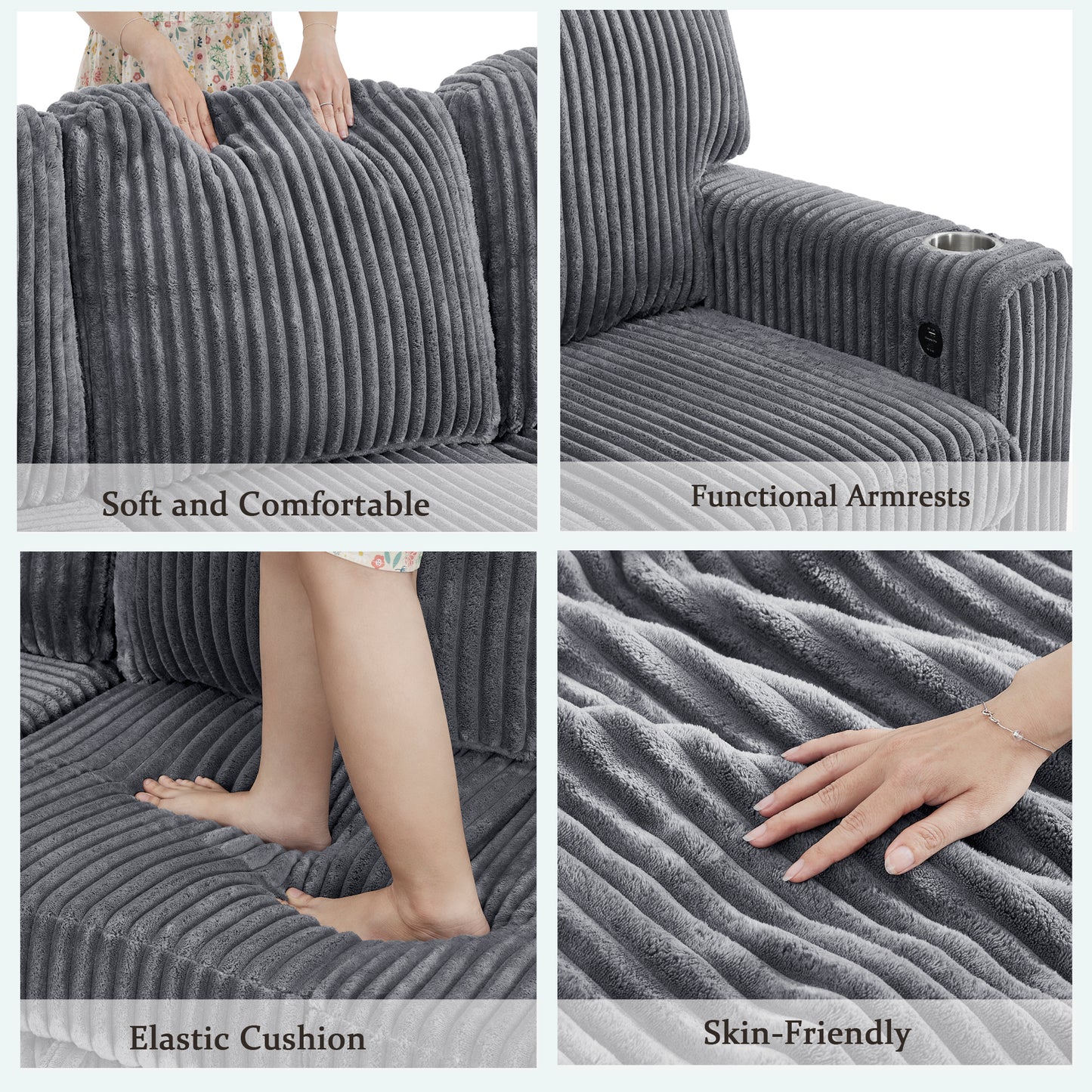 L-Shaped Sectional Sofa Bed with Storage & USB Charging - Grey