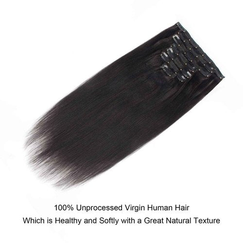 Lovrio Brazilian Virgin Yaki Straight Clip in Human Hair Extension Double Weft Straight Clip in Hair Extensions Human Hair for Women Thick20 Inch Natural Black Yaki Clip ins Hair120G 7 Pieces,17 Clips