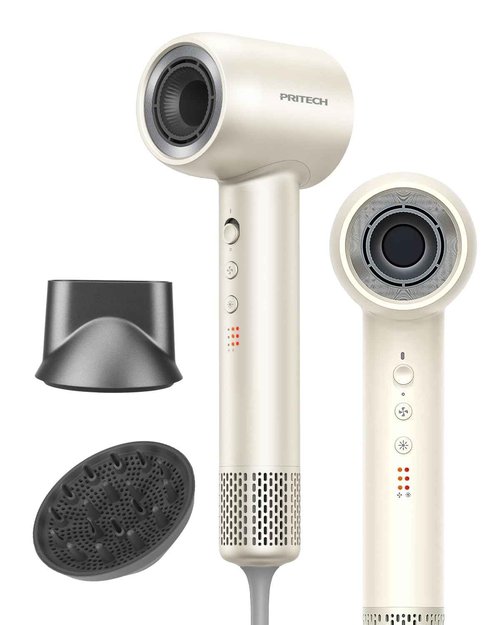 PRITECH Professional Hair Dryer with Diffuser - 1600W High-Speed 110,000 RPM Brushless Motor, Negative Ion Technology & Quiet Operation, 5 Temp 3 Speed Settings, Includes Concentrator Nozzle