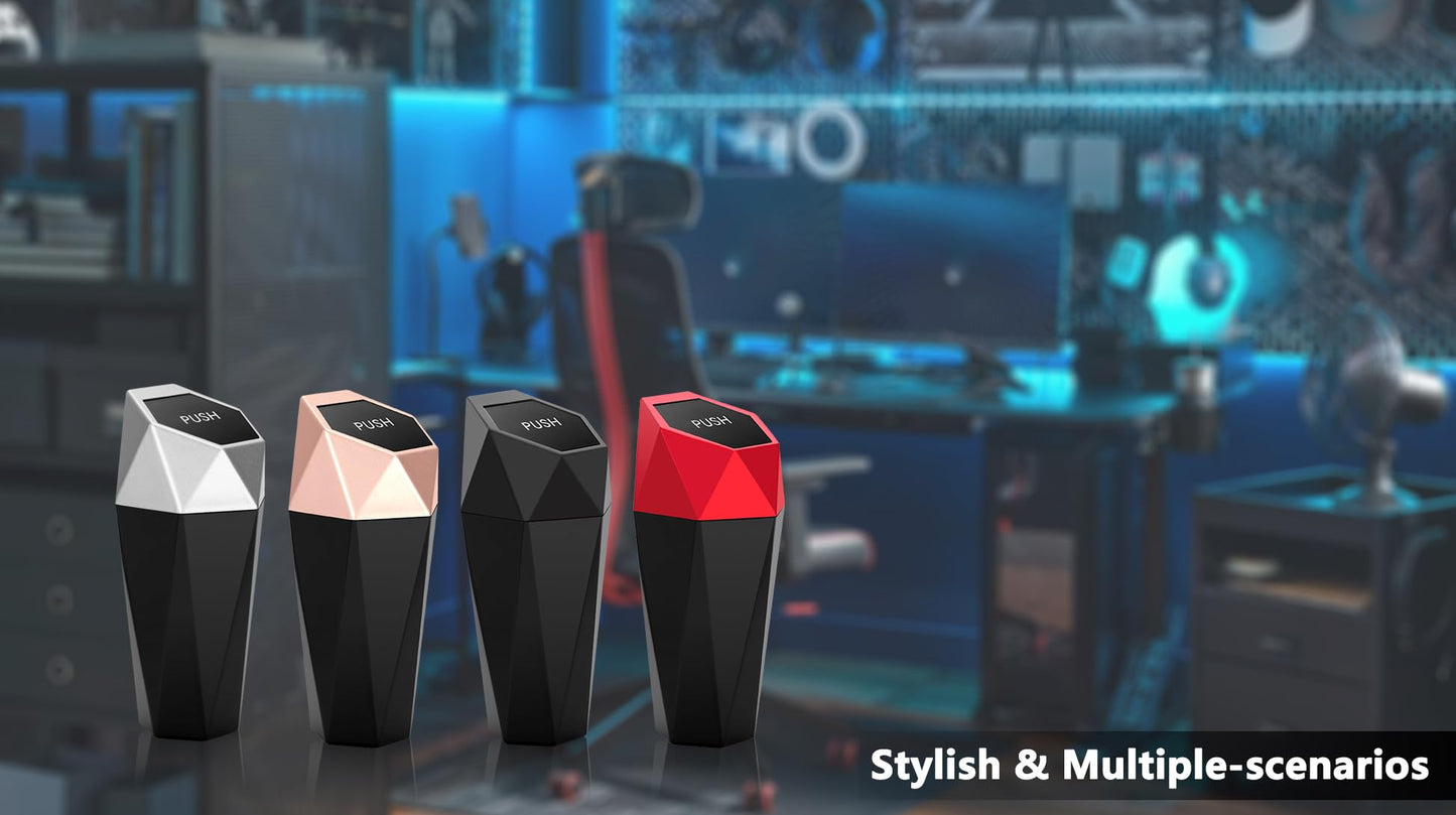 Ginsco Car Trash Can Cup Holder, 2 Pack Mini Car Trash Can with Lid, Car Accessories for Interior, Leakproof Small Trash Cup for Car, Home with Additional 2 ABS Hooks and 90pcs Trash Bags Black Silver