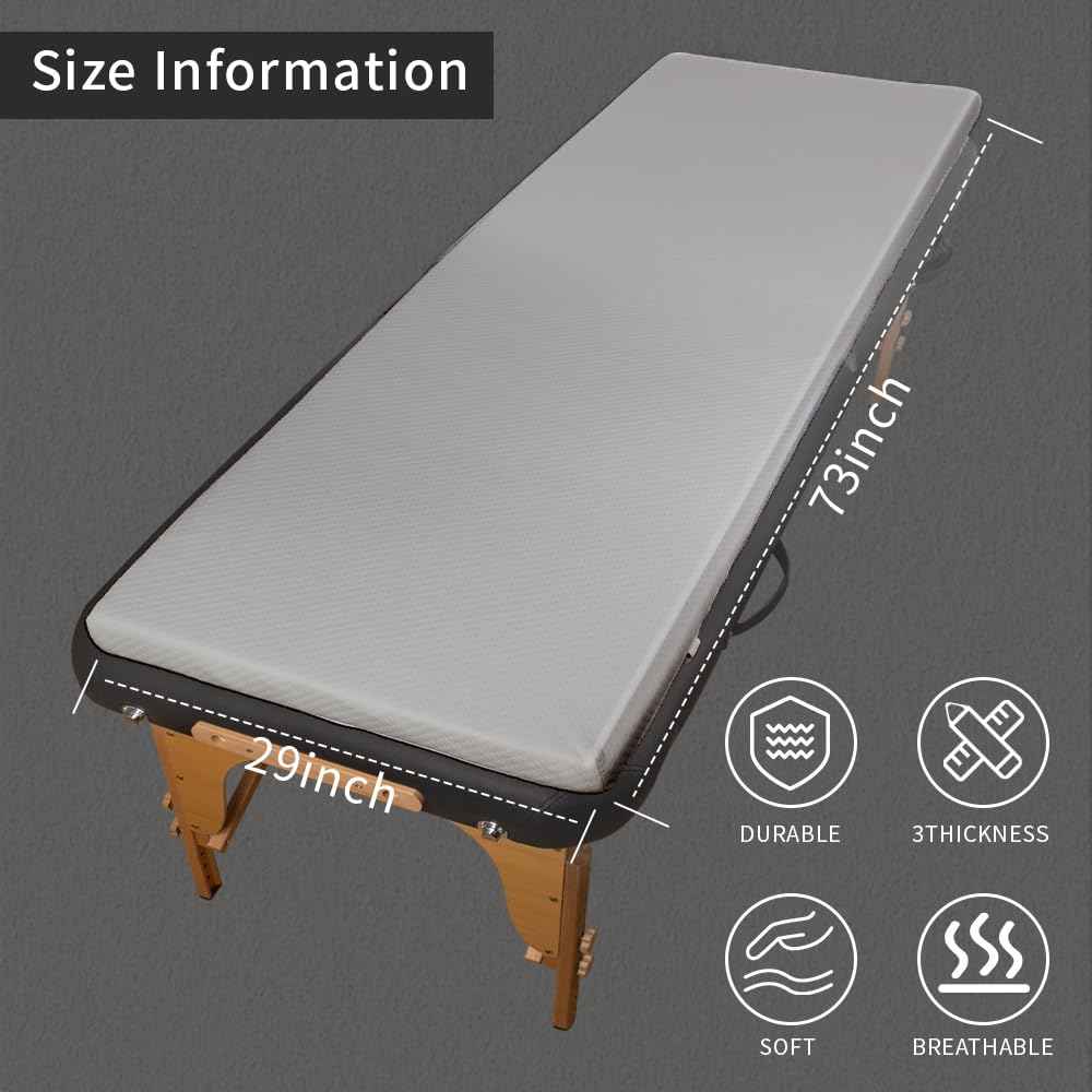 Grey Lash Bed Memory Foam Massage Table Topper, 73x29x2 inch, Removable Cover, Non-Slip, Elastic Bands