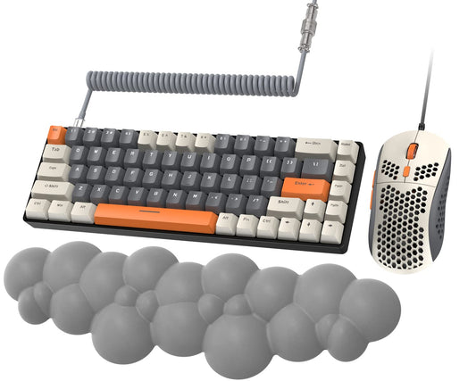 ZIYOU LANG RK-T8PR0 Wired 65% Mechanical Gaming Keyboard and Mouse with Cloud Wrist Rest RGB Backlit Anti-ghosting TKL Mini Coiled Cable Tactile Brown Switch for PS4 PS5 Xbox PC Mac Gamer(WhiteGray)