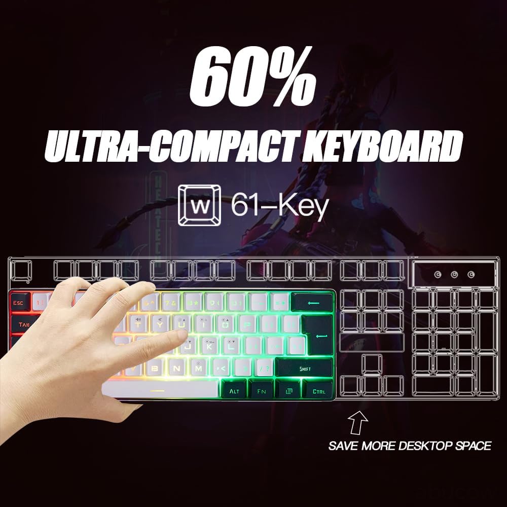 abucow Gaming Keyboard Minimalist Portable Wired Ultra-Compact Mini Imitation 61 Keys RGB Backlit Keyboard (Black)