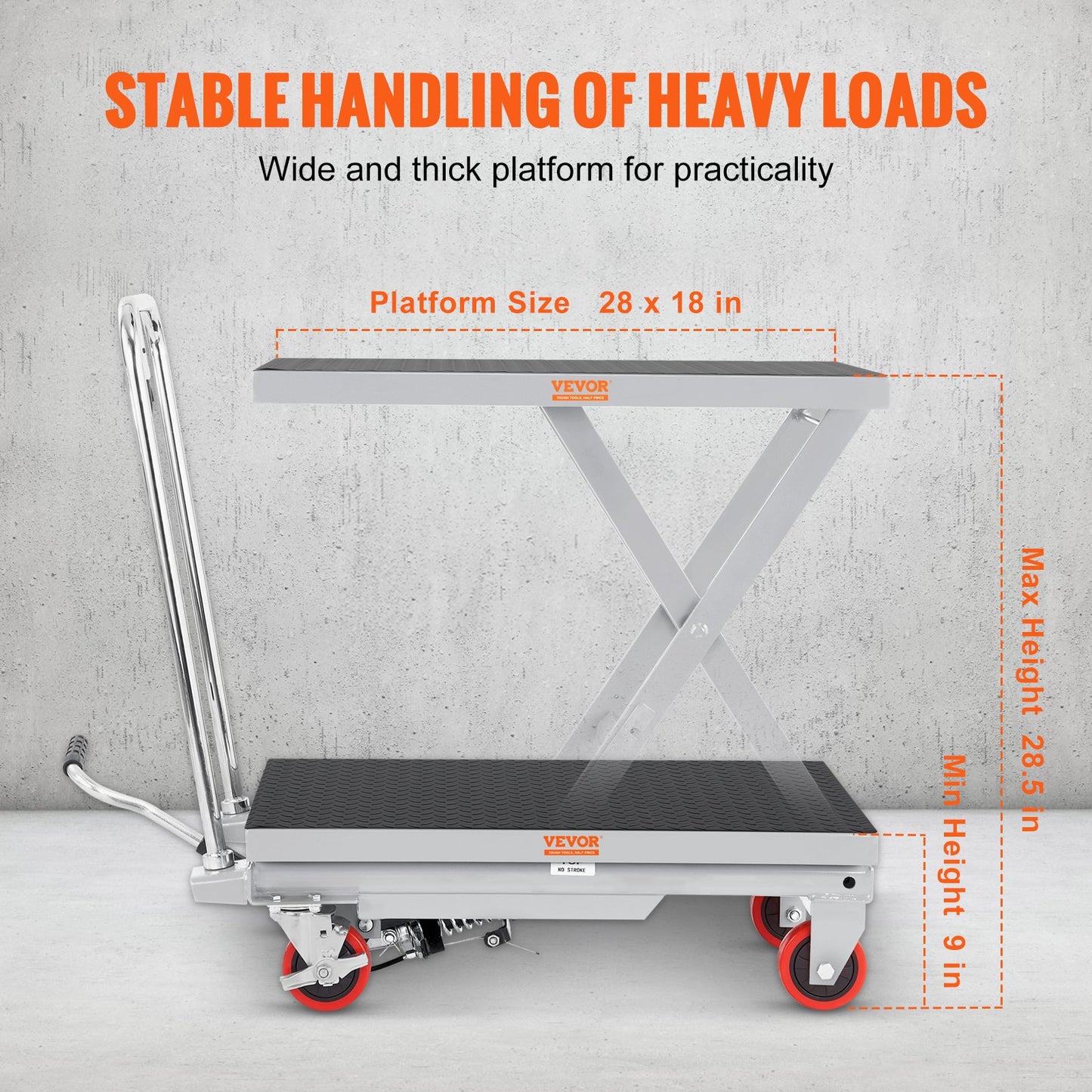 Hydraulic Lift Table Cart 500 lbs Capacity, 28.5-Inch Height, Gray Material Handling Cart