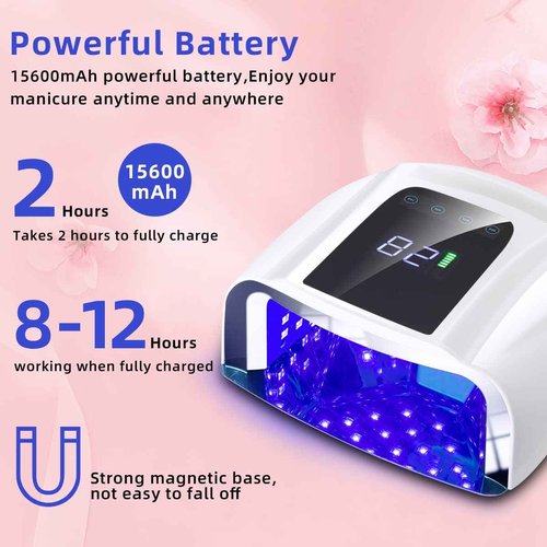 SUNYDOO 96W Rechargeable UV LED Nail lamp,Cordless Nail Dryer with Removable Stainless Steel Bottom,Professional Curing Lamp for Fingernail and Toenail, Auto Sensor & Quick Dry Nail Machine (White)
