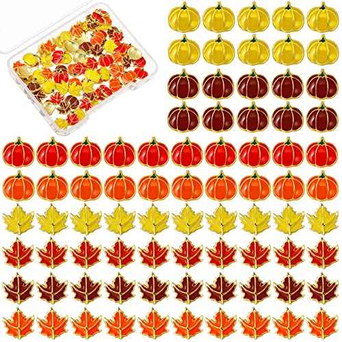 80 Pcs Fall Nail Charms Set 40 Thanksgiving Pumpkin Charms 40 Maple Leaf 3D Alloy Jewelry Decorations for Autumn Nails DIY Craft Acrylic Nail Design Supplies Accessories, 2 Styles, 4 Colors