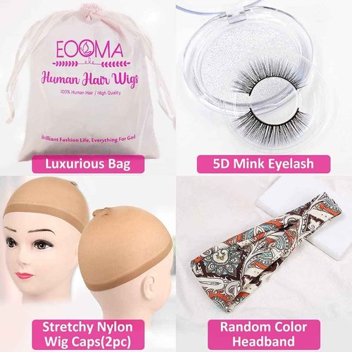 Eooma Glueless Wigs Human Hair Curly Headband Wig for Black Women (20 inch) Brazilian Remy Hair Curly None Lace Front Wigs Human Hair Scarf No Gel Wigs