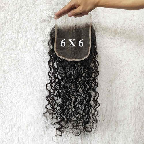 Forawme 10A Unprocessed Brazilian Hair Transparent Swiss Lace Closure 6X6 20 Inch 1B Soft Remy Human Hair Water Wave Lace Closure With Pre Plucked