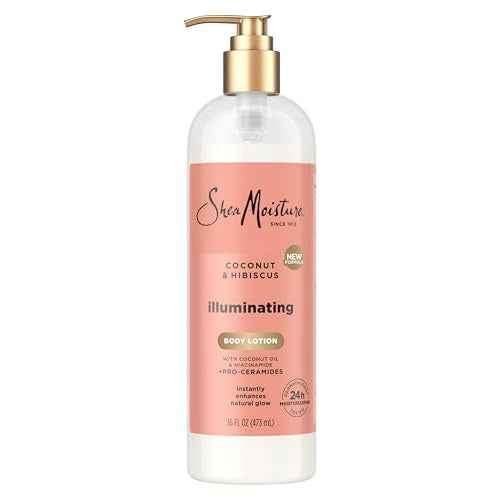 SheaMoisture Illuminating Body Lotion with Coconut Oil, Hibiscus, Niacinamide and Pro-Ceramides, Instantly Enhancing Skin's Natural Glow, 24H Moisturizing 16 oz