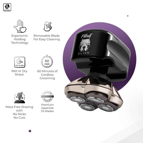 Skull Shaver Pitbull Silver PRO: Electric Head Shaver for Men with Baby Beast Trimmer: Ultimate Cordless Hair & Beard Grooming Kit, Precision Blades Bundle Best Gifting Combo