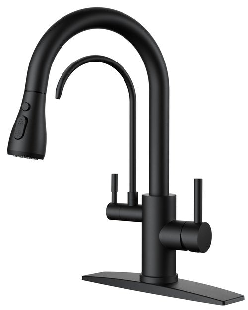 FORIOUS Black Kitchen Faucets with Water Filter, 2 in 1 Stainless Steel Pull Down Sink Faucet and Purfied Water Faucet High Arc Single Handle with Detachable Deck for 1 or 3 Hole