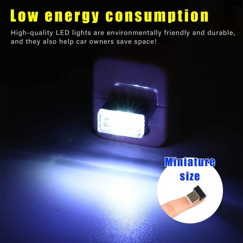 Augeny 4 PCS USB LED Car Interior Atmosphere Lamp, Plug-in USB Decor Night Light, Portable Auto Ambient Lighting Kit, Universal Vehicle Interior Accessories for Most Cars (White+Red+Blue+Ice Blue)