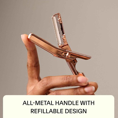 Leaf Shave | Leaf Dermaplaner Kit, All-Metal Reusable Dermaplane Razor and Exfoliating Tool for Women, Includes Matching Stand and 10-Pack of Refills - Silver