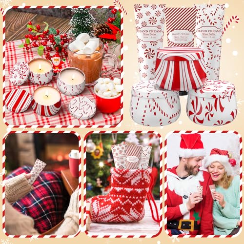 12 Set/ 24 Pcs Christmas Candy Cane Scented Gift Bulk for Women 3.5oz Peppermint Scented Candles Hand Cream Lotion Set Xmas Stocking Stuffer Travel Size for Teacher Employee Team Party Favor