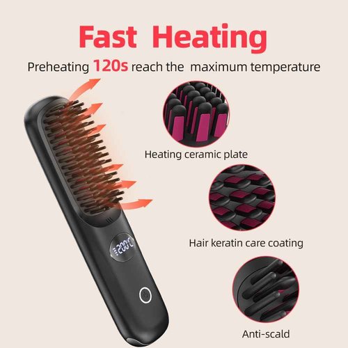 Portable Cordless Hair Straightener Brush for Travel