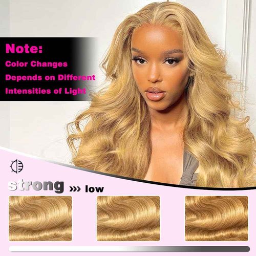 Aopusi #27 Body Wave Bundles 100% Unprocessed Honey Blonde Human Hair Weave Brazilian #27 Colored Blonde Virgin Remy Hair Weft for Black Women(16 18 20 Inch)