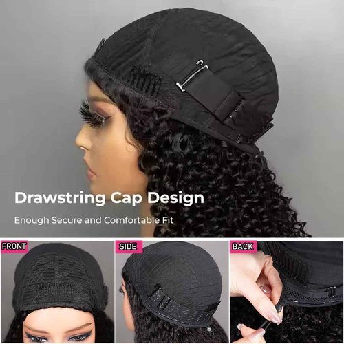 Kinky Curly Half Wig Human Hair 200 Density 3 In 1 Seamless Flip Over Half Wigs Wear Go Glueless Wigs Human Hair for Women Curly Half Wig Human Hair Drawstring Headband Wig Beginner Friendly 18 Inch