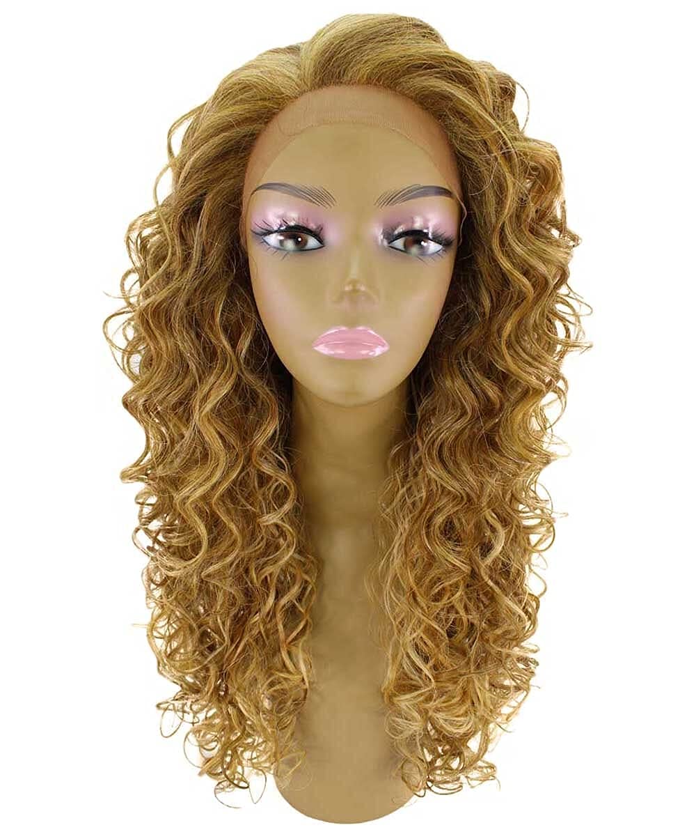 LUXLUXE Mariah Curly 16 Inch Long 7x4 Hand-Tied Lace Front Wig, Heat Resistant Fiber, 20+ Shades of Natural, Dip Dyed, & Blended Colors (#P2763 - Blonde Blend)