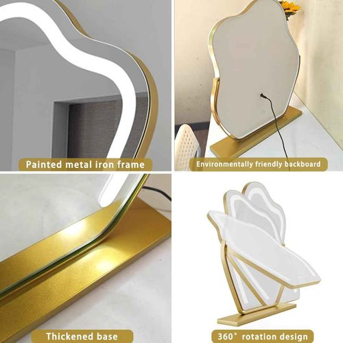 Cloud-Shaped Makeup Mirror with Lights,NO Assembly Required,Painted Gold/Black, 3 Color Modes, Touch Controls, 360° Rotation, 10X Magnifier (Painted Gold)