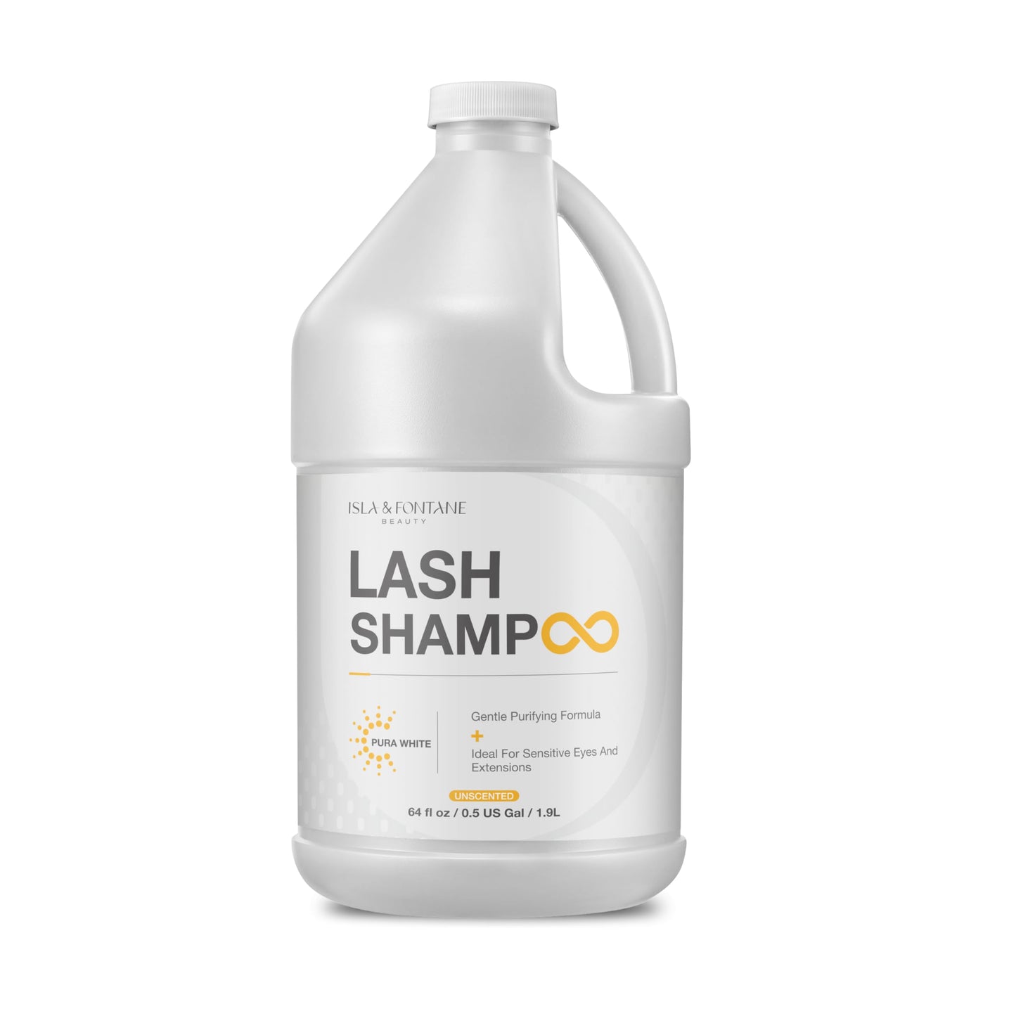 ISLA & FONTANE Lash Shampoo Bulk – Pura White 64 fl oz | Gentle Eyelash Shampoo for Extensions | Lash Foam Cleanser | Oil-Free Lash Bath for Home & Salon Use