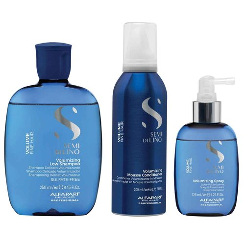 Alfaparf Milano Semi di Lino Volume Gift Set for Fine Hair - Sulfate Free Shampoo, Mousse Conditioner and Volumizing Spray -Adds Intense Volume, Thickness and Body - Anti-Frizz