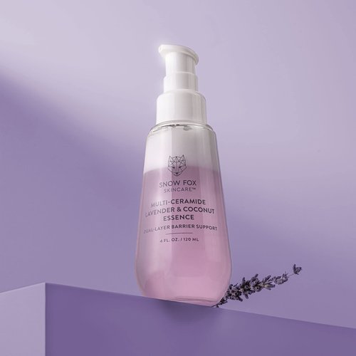 Snow Fox Skincare - Multi-Ceramide French Lavender & Coconut Essence Serum | Hydrating, Revitalizing Face Serum for Dry, Mature, Sensitive Skin | Vitamin B5, Hyaluronic Acid, Malachite | 120ml