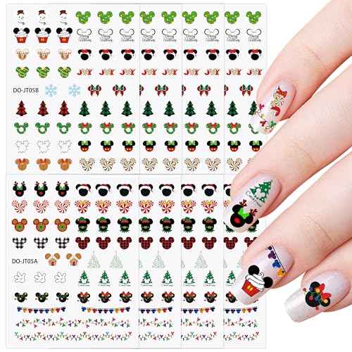 L1rabe Christmas Mouse Nail Stickers - 8 Sheets 3D Mouse Inspired Christmas Nail Art Stickers Self Adhesive Xmas Cute Cartoon Nail Decals for Women Girls, DIY Art Charms Nail Stickers Gifts for Kids