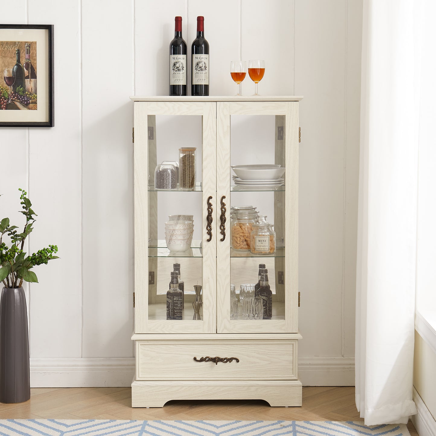 Lighted Glass Curio Cabinet with Adjustable Shelves - White