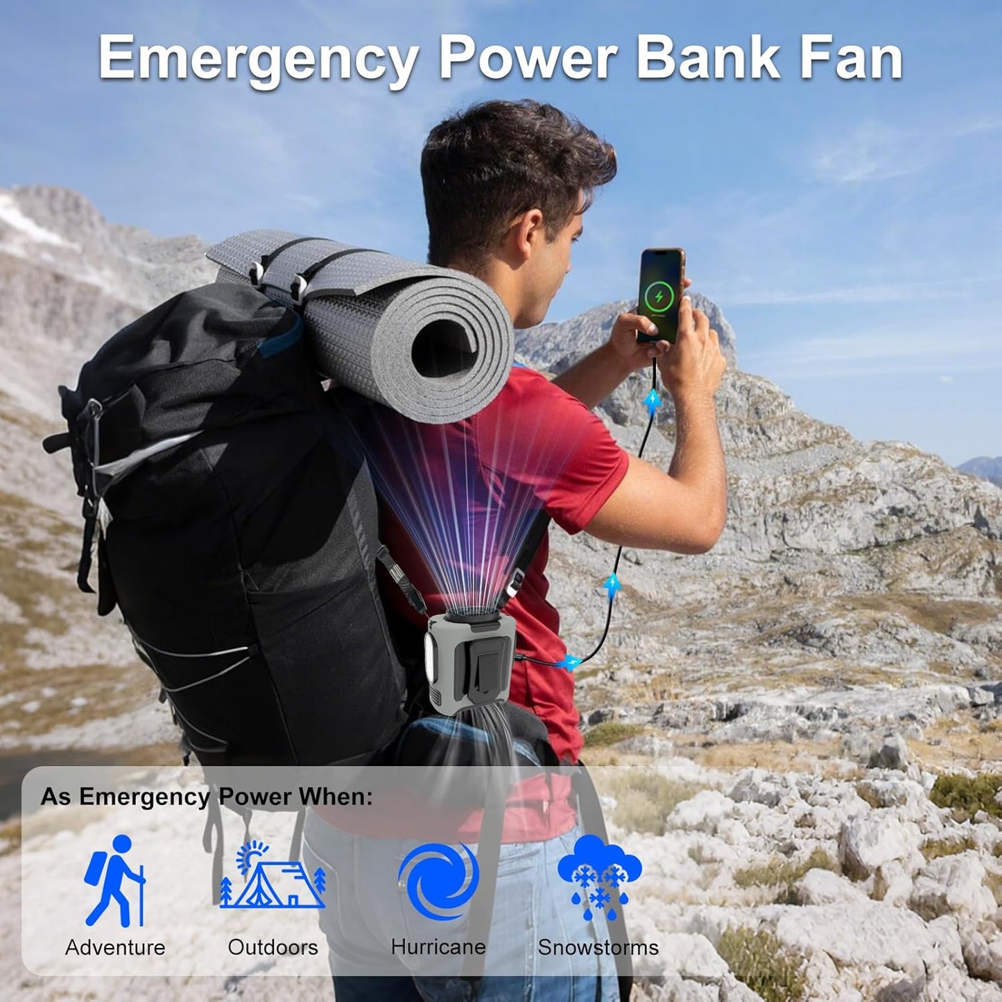 Portable Waist Fan with 16,000 RPM, 10000mAh Rechargeable Personal Fan with 5 Speeds & LED Light