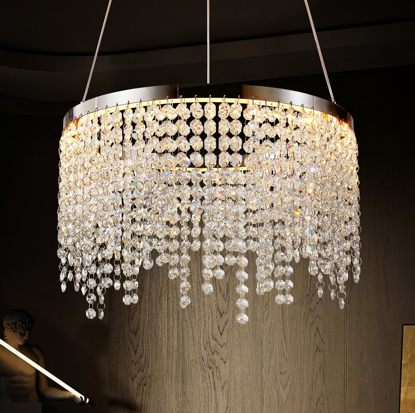16-Inch Crystal LED Chandelier - Adjustable Height & Color Temperature