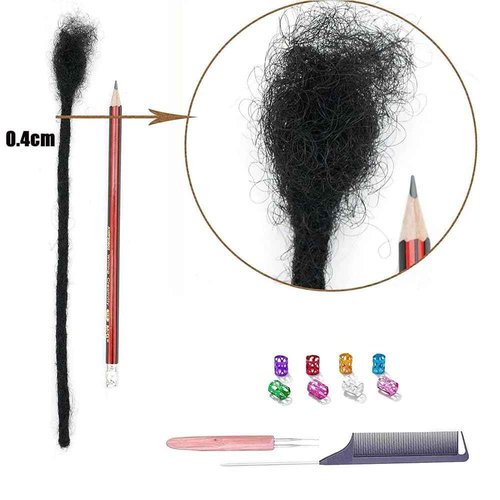 Dreadlock Extensions Human Hair Loc Extensions Dreads Extensions for Men Women 0.4 cm 10 Inch 60 Strands Handmade Permanent Locs Extension Natural Black Soft Locs Hair Extensions Can be Dyed Bleached