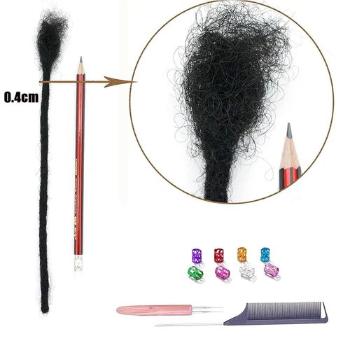 Dreads Extensions for Men Women Loc Extensions Human Hair Dreadlock Extensions 0.4 cm 14 Inch 30 Strands Handmade Permanent Locs Extension Natural Black Soft Locs Hair Extensions Can be Dyed Bleached